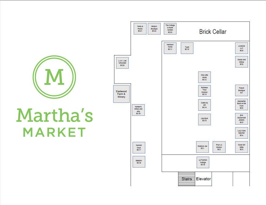 2023 Martha's Market Brick Cellar Vendor Layout